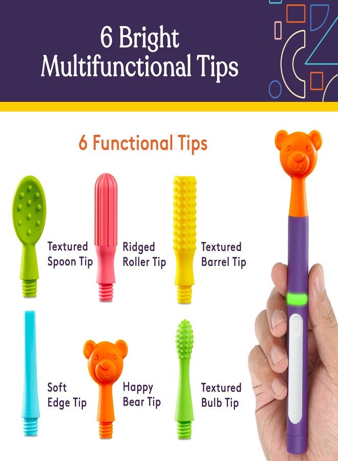 Special Supplies Buzz Buddy Oral Motor Stimulation Kit with 6 Soft Textured Interchangeable Heads, Calm Sensory Needs, Support Speech, and Stimulate Self Feeding, Gentle Vibrations (Purple) - Image 2